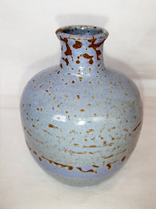 Vase boule céramique signée bleu Accolay ou autre 16 cm